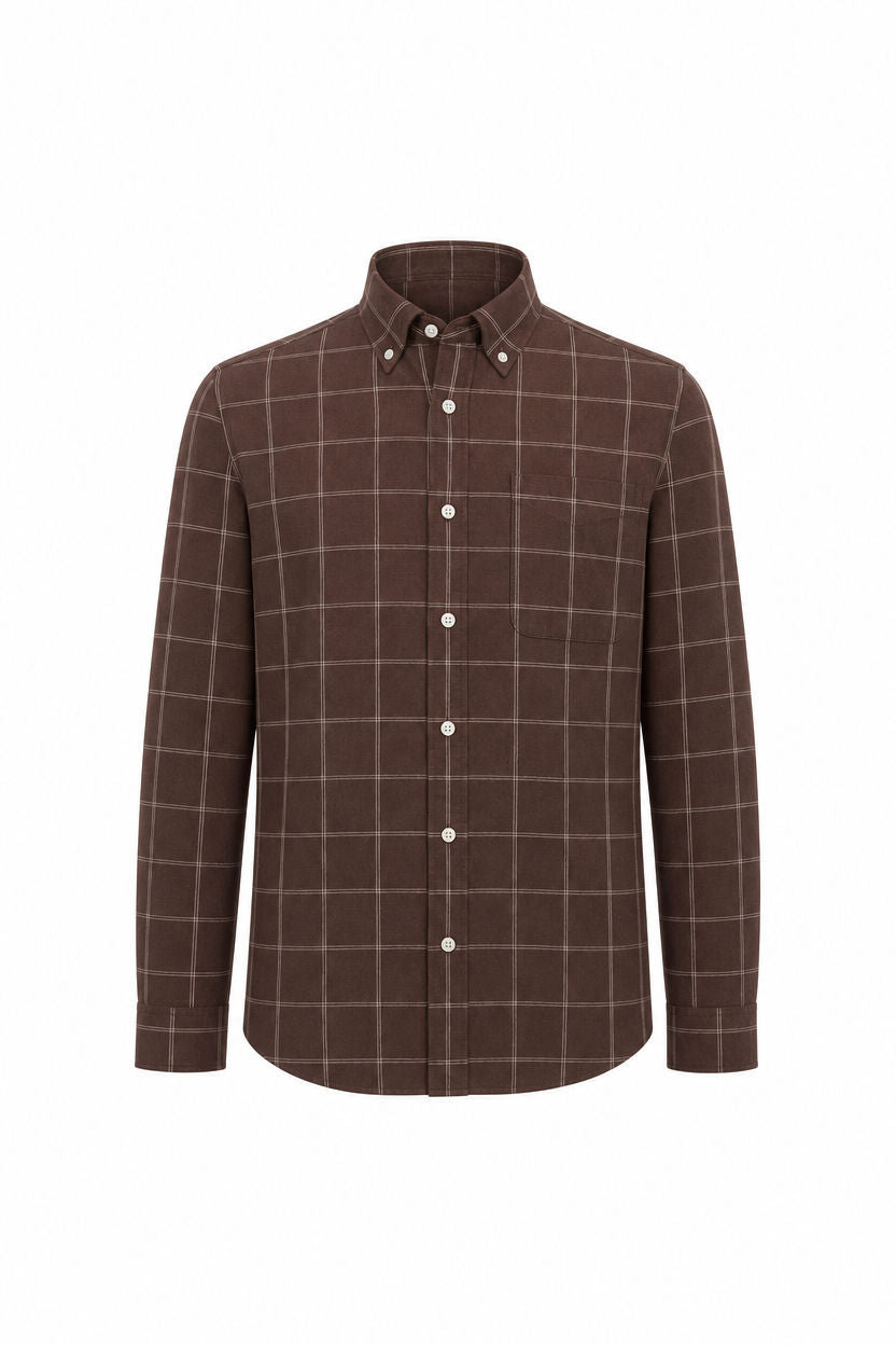 Brown Checks Linen Semi Slim Fit Full Sleeve Shirt product image