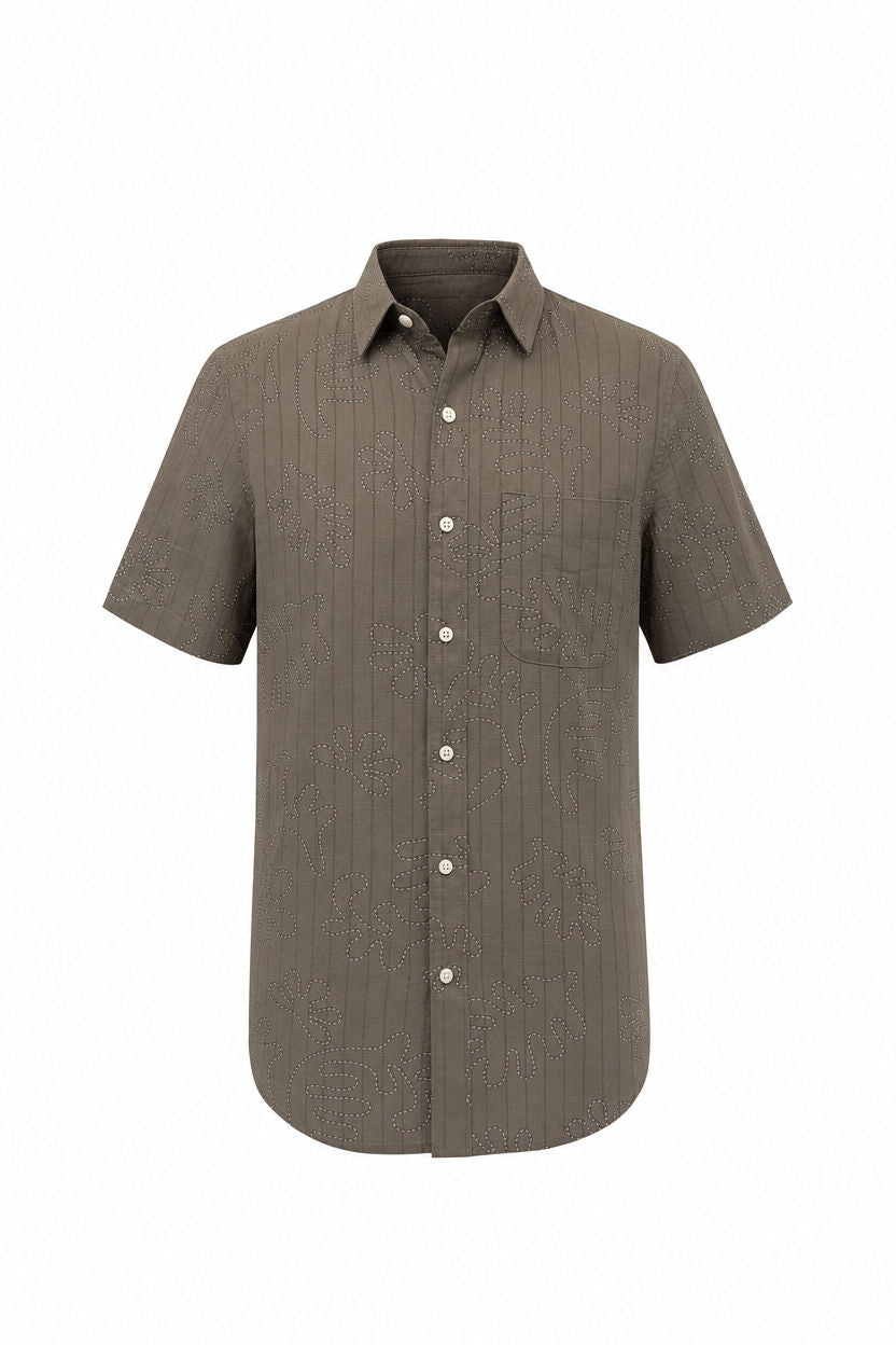 Brown Printed Cotton Linen Relaxed Fit Half Sleeve Shirt product image