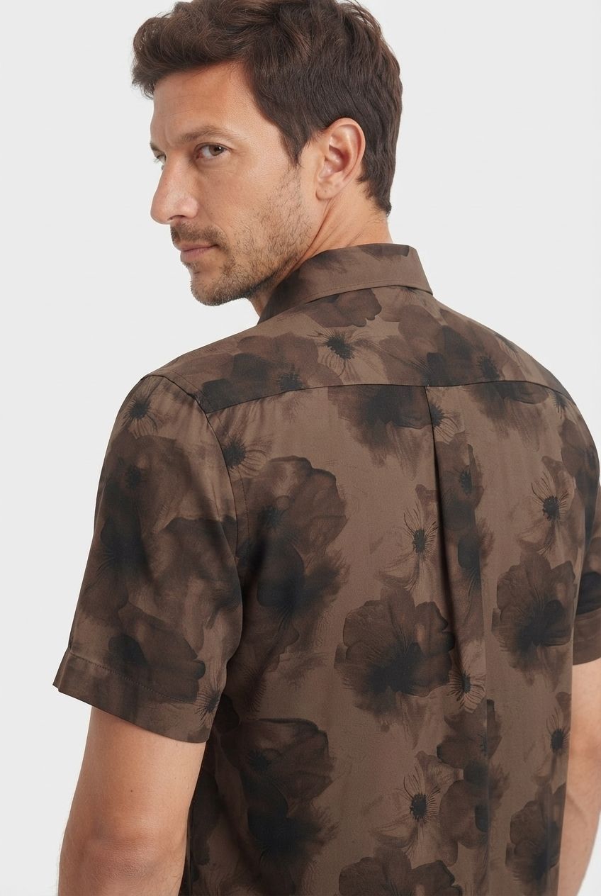 Brown Printed Rayon Semi Slim Fit Half Sleeve Shirt product image