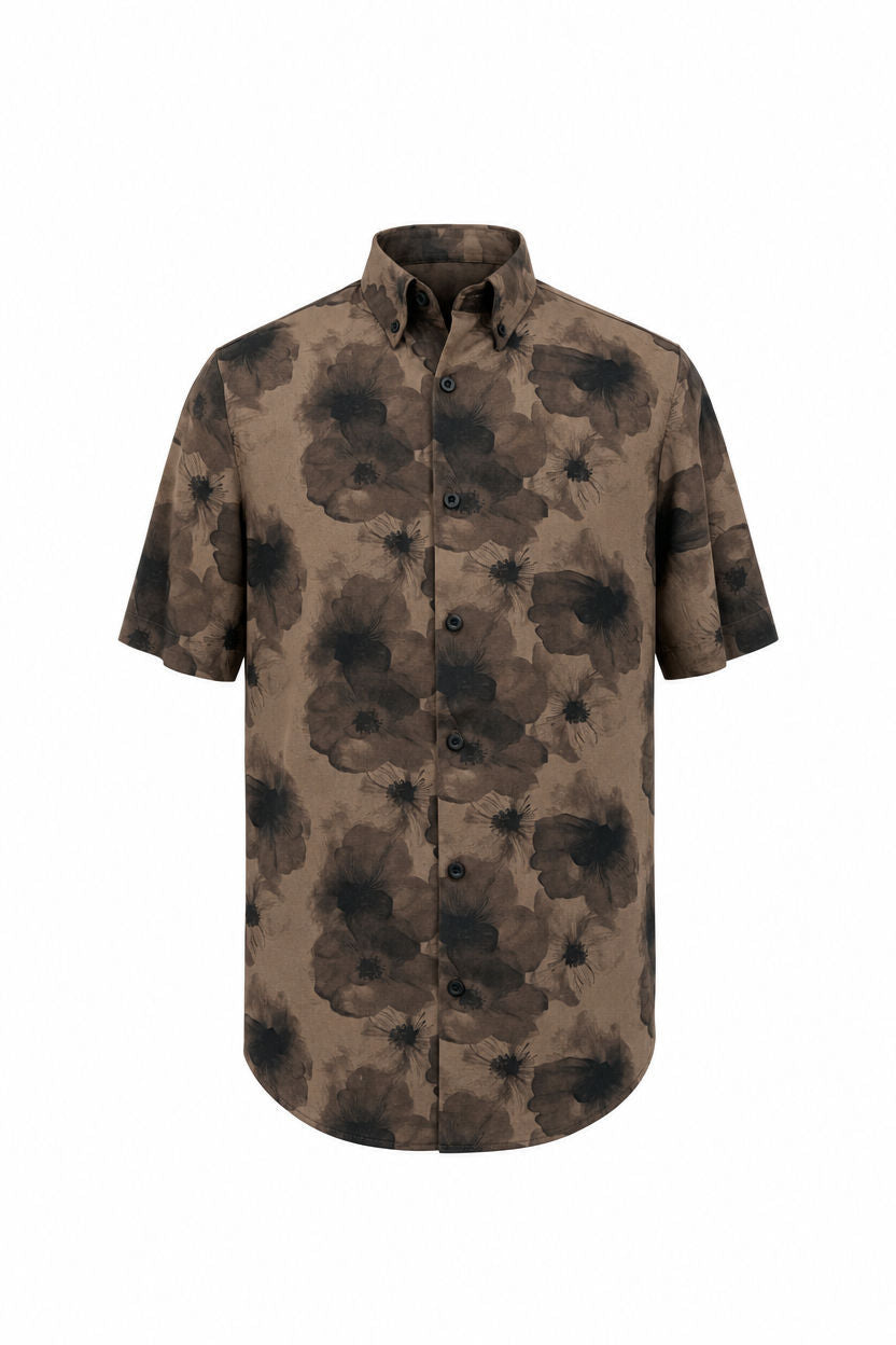 Brown Printed Rayon Semi Slim Fit Half Sleeve Shirt product image