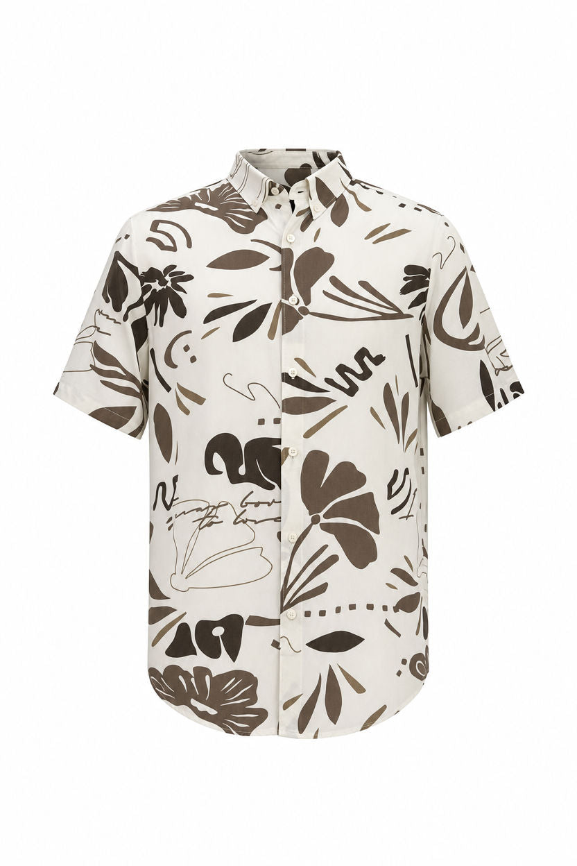 Brown Printed Rayon Semi Slim Fit Half Sleeve Shirt product image