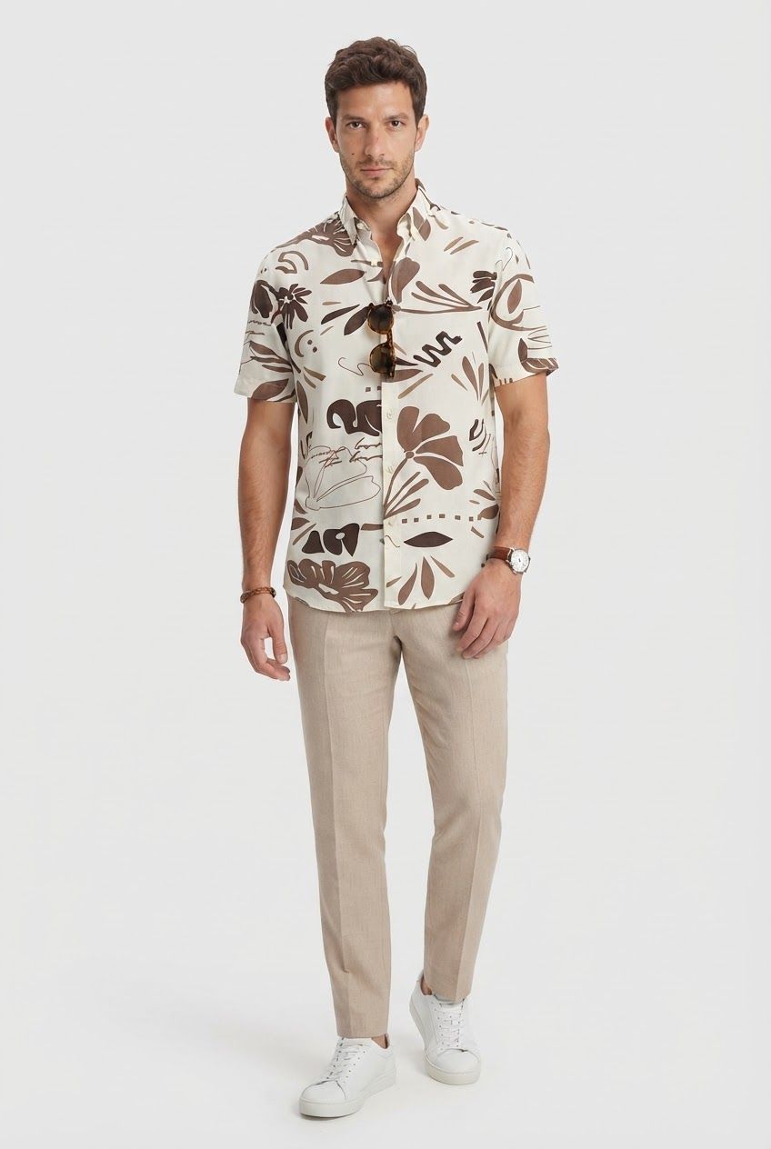 Brown Printed Rayon Semi Slim Fit Half Sleeve Shirt product image