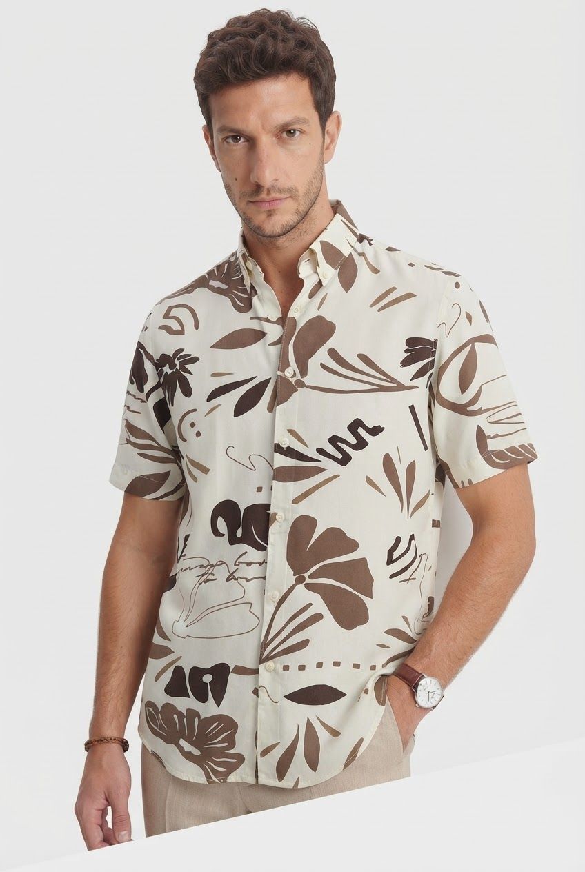 Brown Printed Rayon Semi Slim Fit Half Sleeve Shirt product image