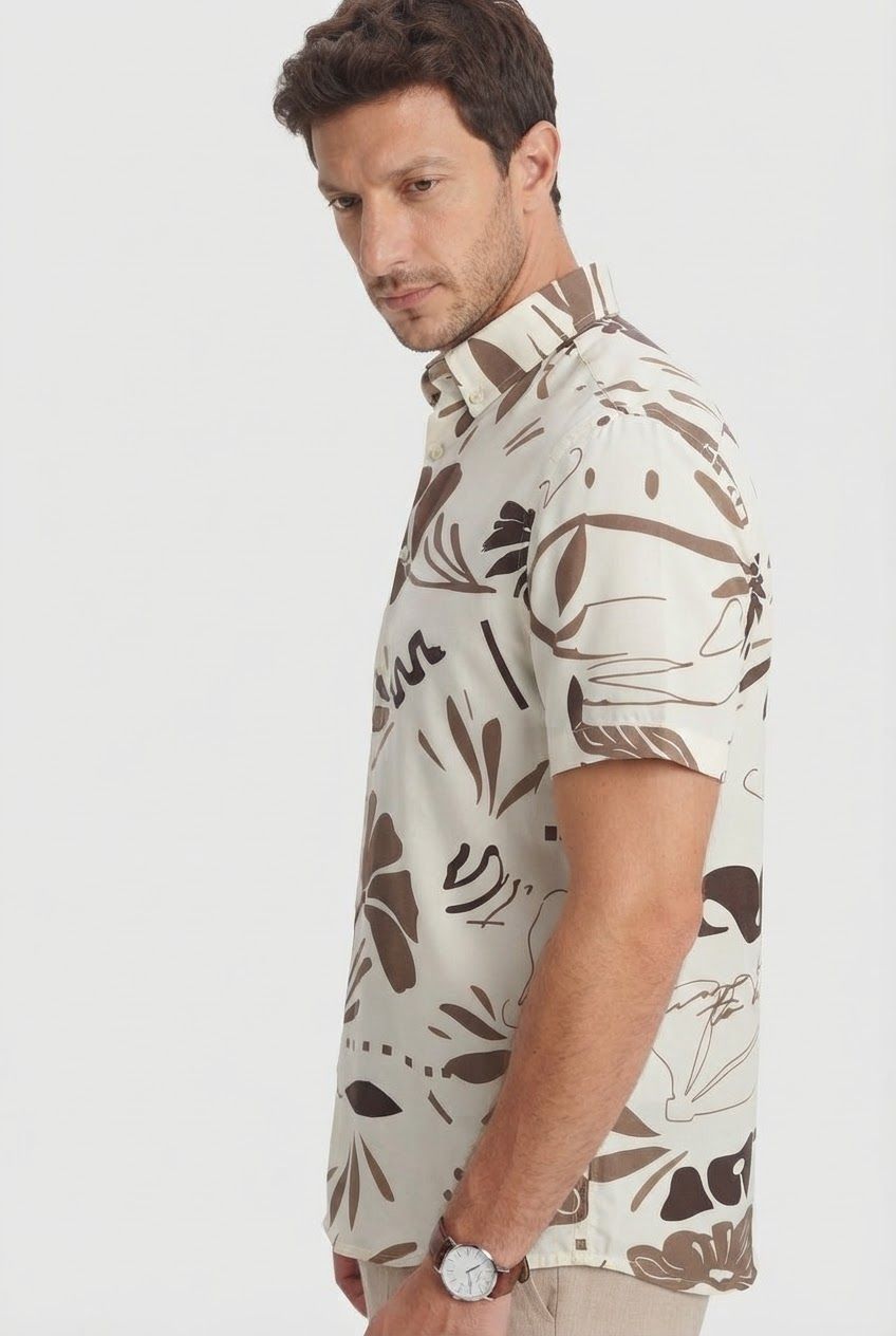 Brown Printed Rayon Semi Slim Fit Half Sleeve Shirt product image
