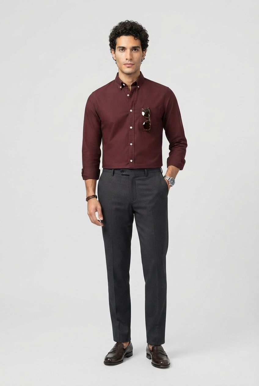 Brown Solid Oxford Semi Slim Fit Full Sleeve Shirt product image