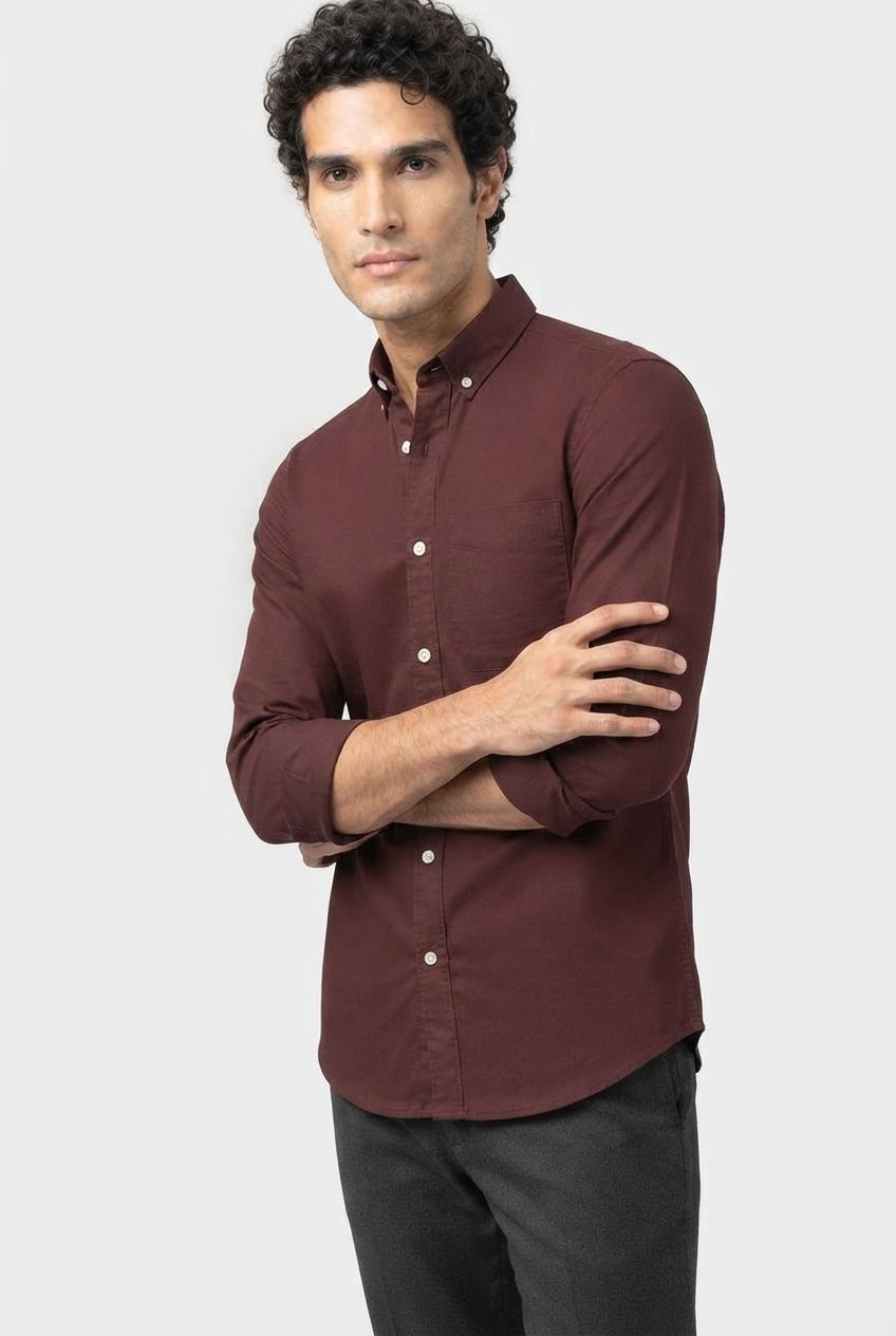 Brown Solid Oxford Semi Slim Fit Full Sleeve Shirt product image