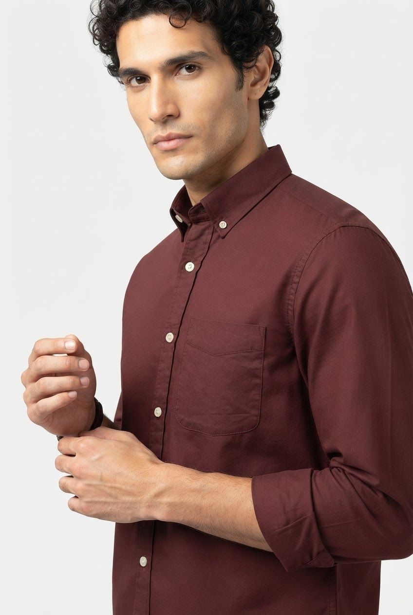 Brown Solid Oxford Semi Slim Fit Full Sleeve Shirt product image