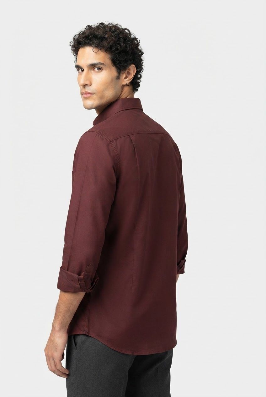 Brown Solid Oxford Semi Slim Fit Full Sleeve Shirt product image