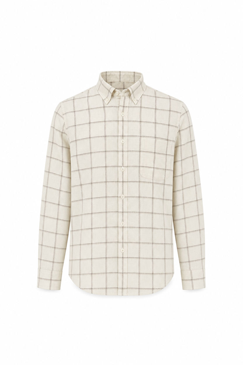 Cream Checks Linen Semi Slim Fit Full Sleeve Shirt product image