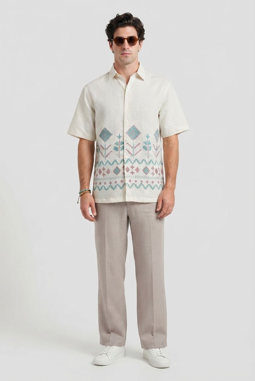 Cream Green Relaxed Fit Printed Shirt product image