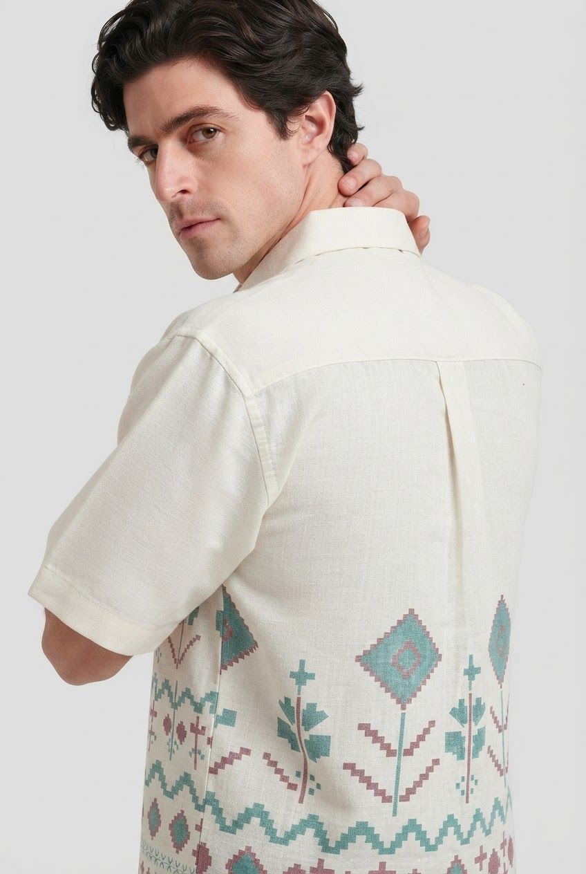 Cream Green Relaxed Fit Printed Shirt product image