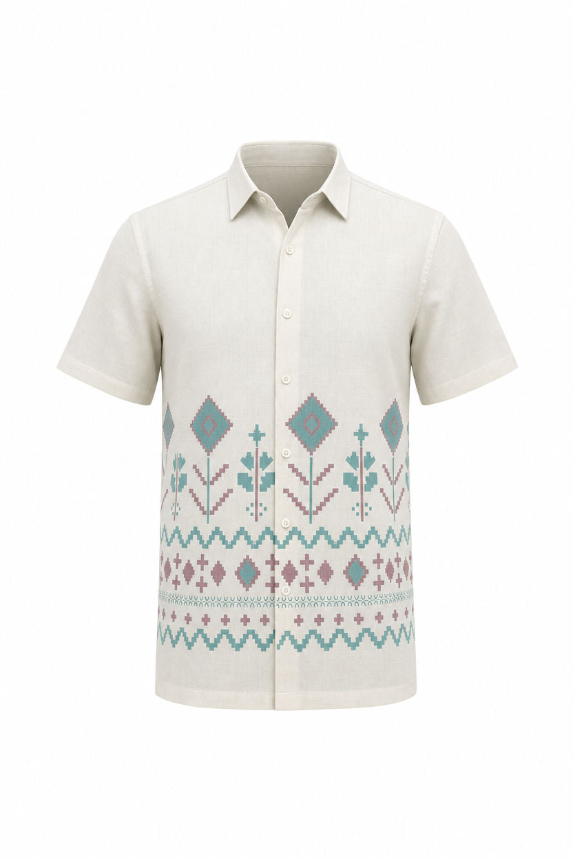 Cream Green Relaxed Fit Printed Shirt product image