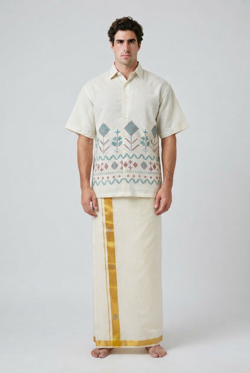 Cream Green Relaxed Fit Printed Shirt product image