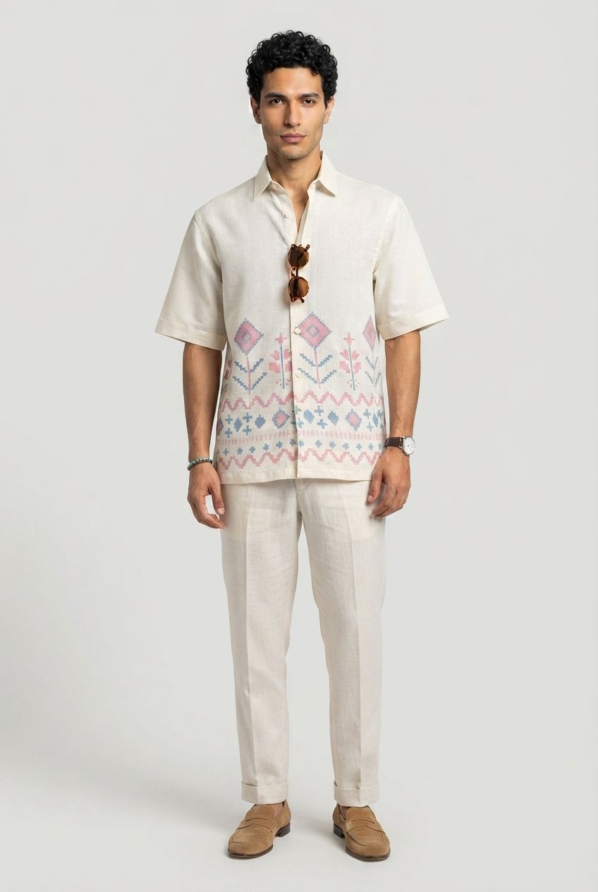 Cream Pink Relaxed Fit Printed Shirt product image