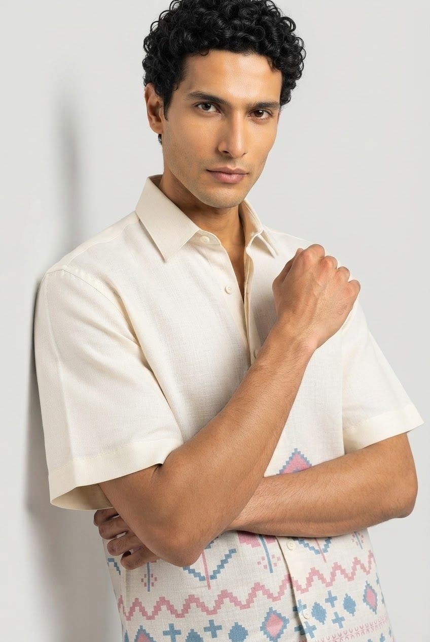 Cream Pink Relaxed Fit Printed Shirt product image