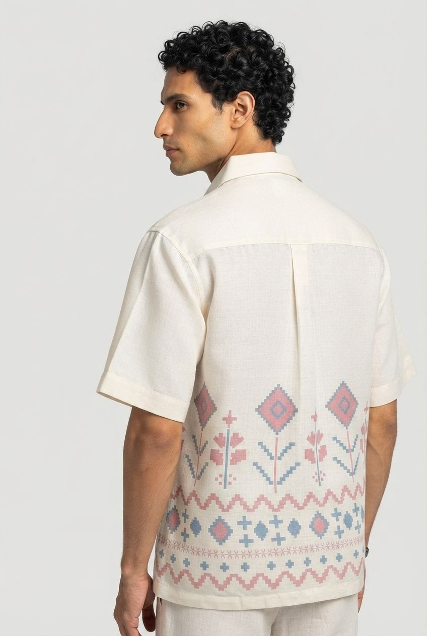 Cream Pink Relaxed Fit Printed Shirt product image