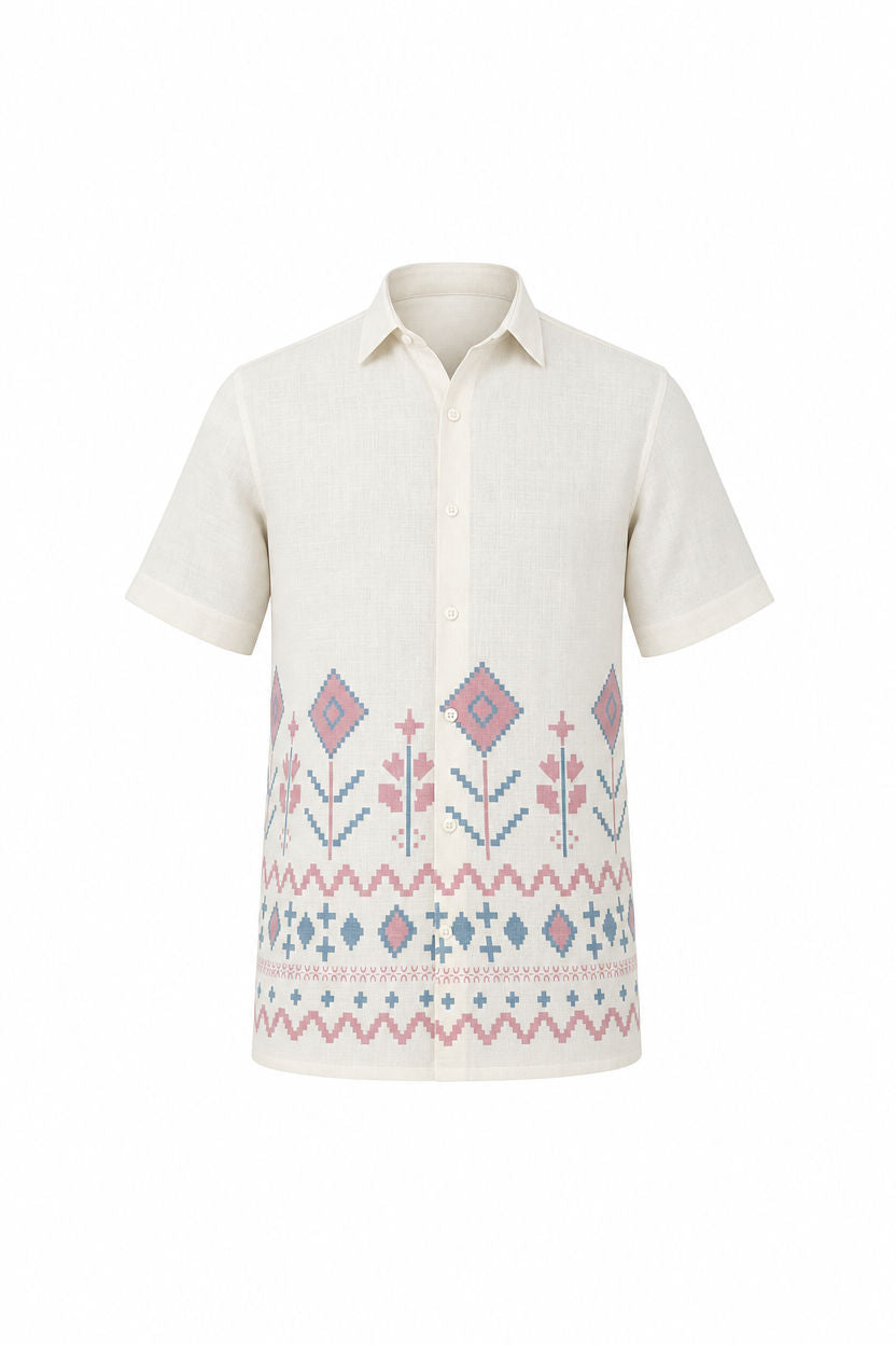 Cream Pink Relaxed Fit Printed Shirt product image