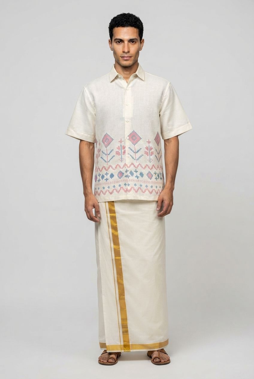 Cream Pink Relaxed Fit Printed Shirt product image