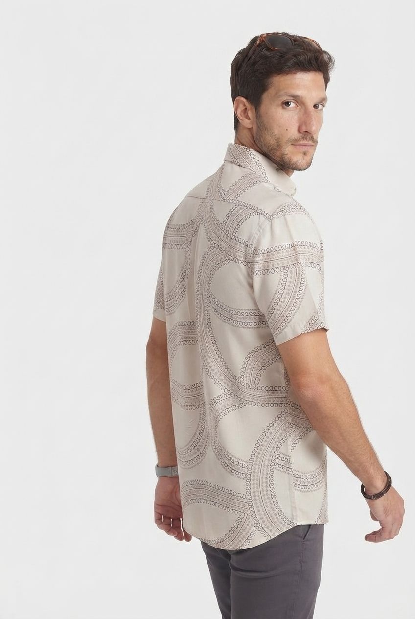 Cream Printed Rayon Semi Slim Fit Half Sleeve Shirt product image