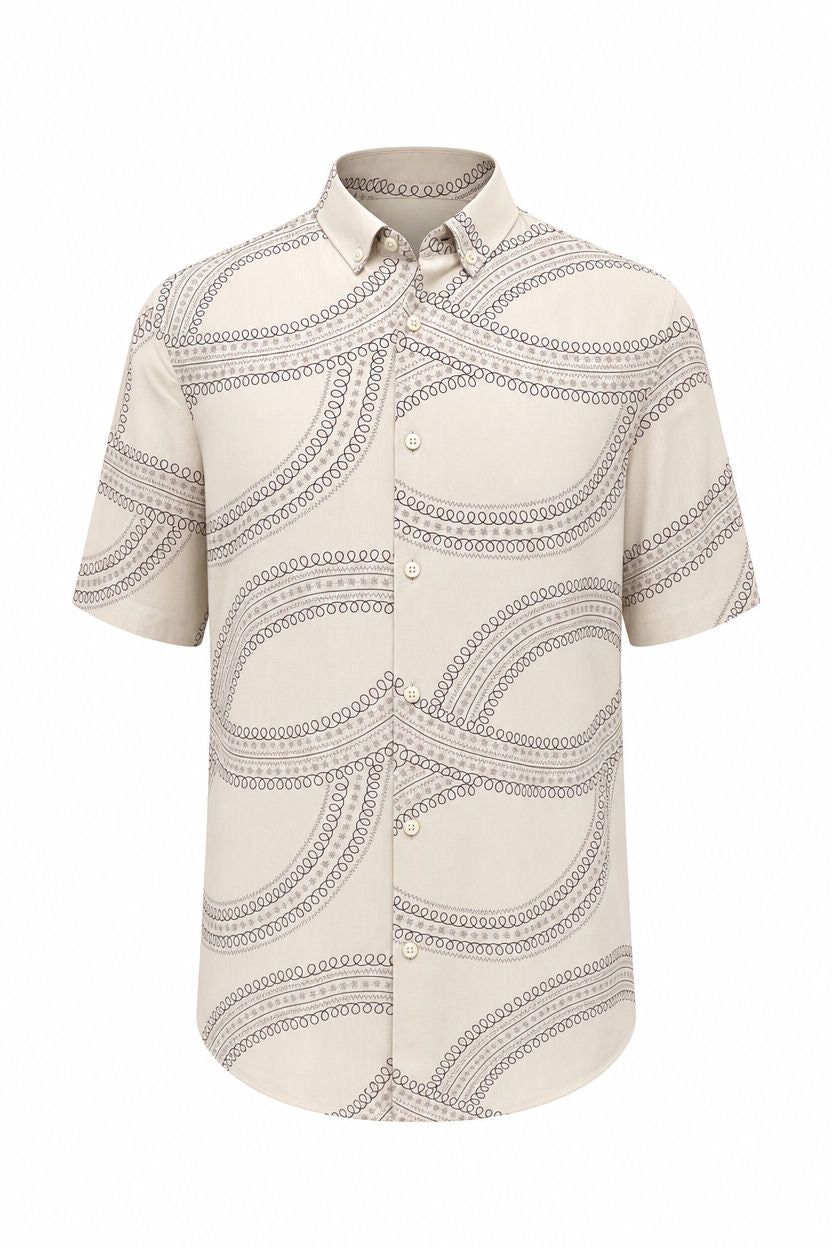 Cream Printed Rayon Semi Slim Fit Half Sleeve Shirt product image