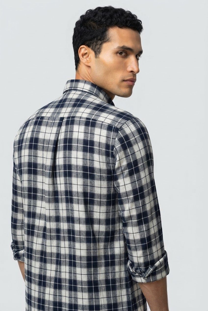 Dark Blue Checks Linen Semi Slim Fit Full Sleeve Shirt product image