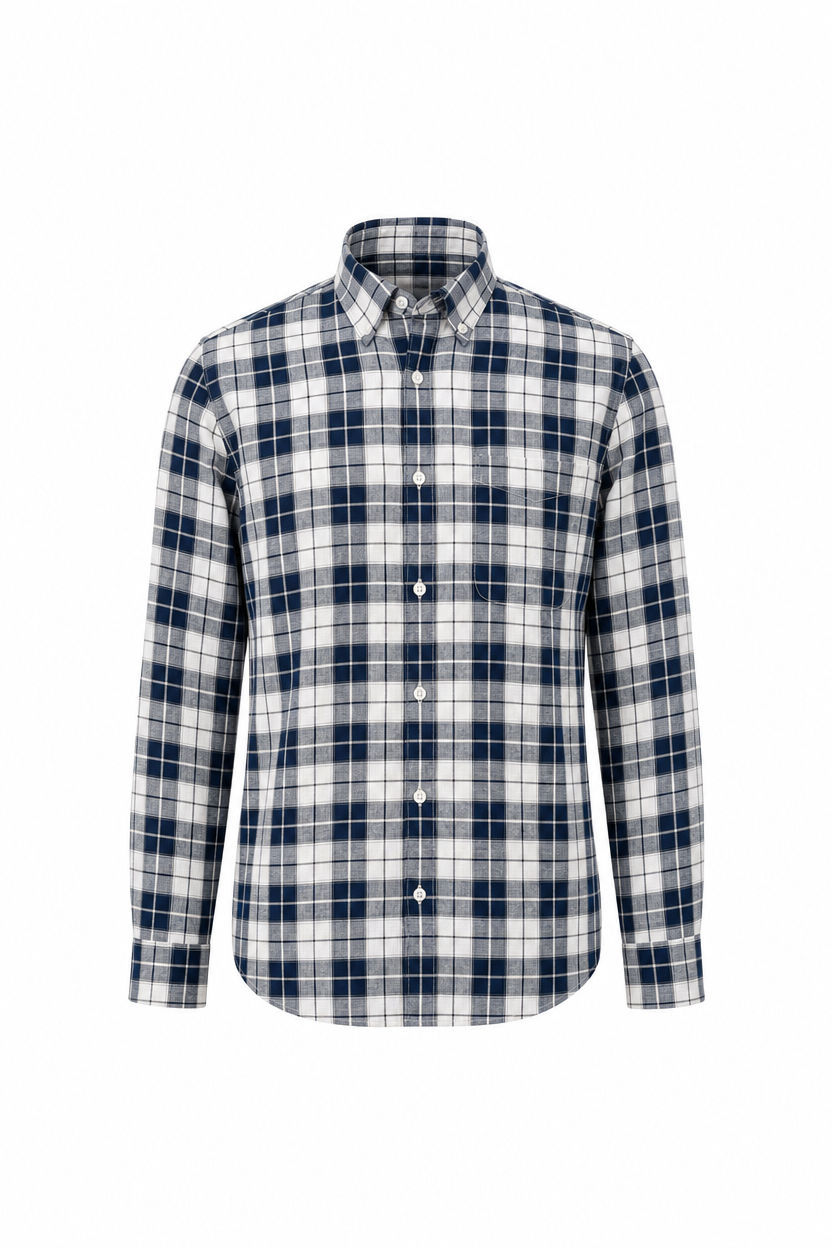 Dark Blue Checks Linen Semi Slim Fit Full Sleeve Shirt product image