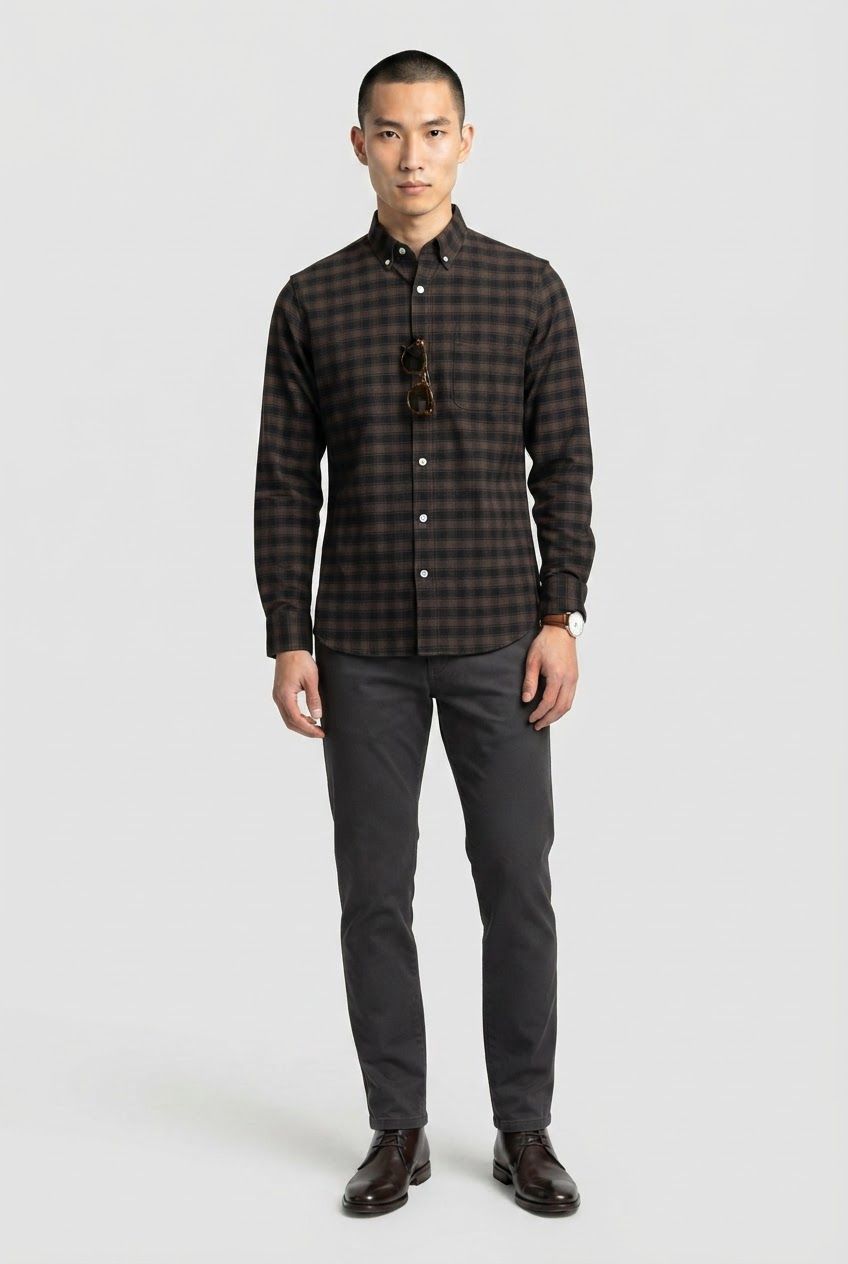 Dark Brown Checked Brush Semi Slim Fit Full Sleeve Shirt product image