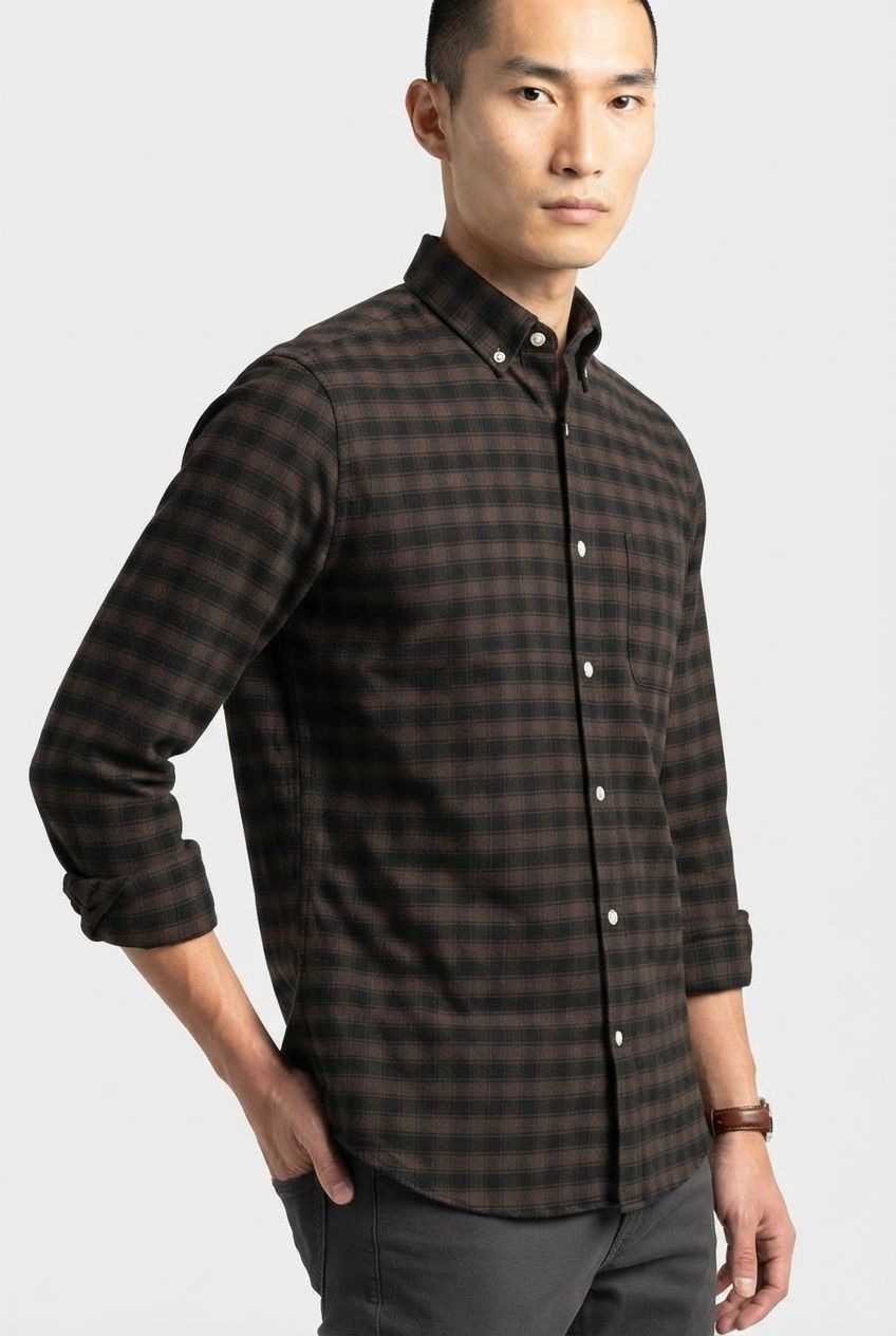 Dark Brown Checked Brush Semi Slim Fit Full Sleeve Shirt product image