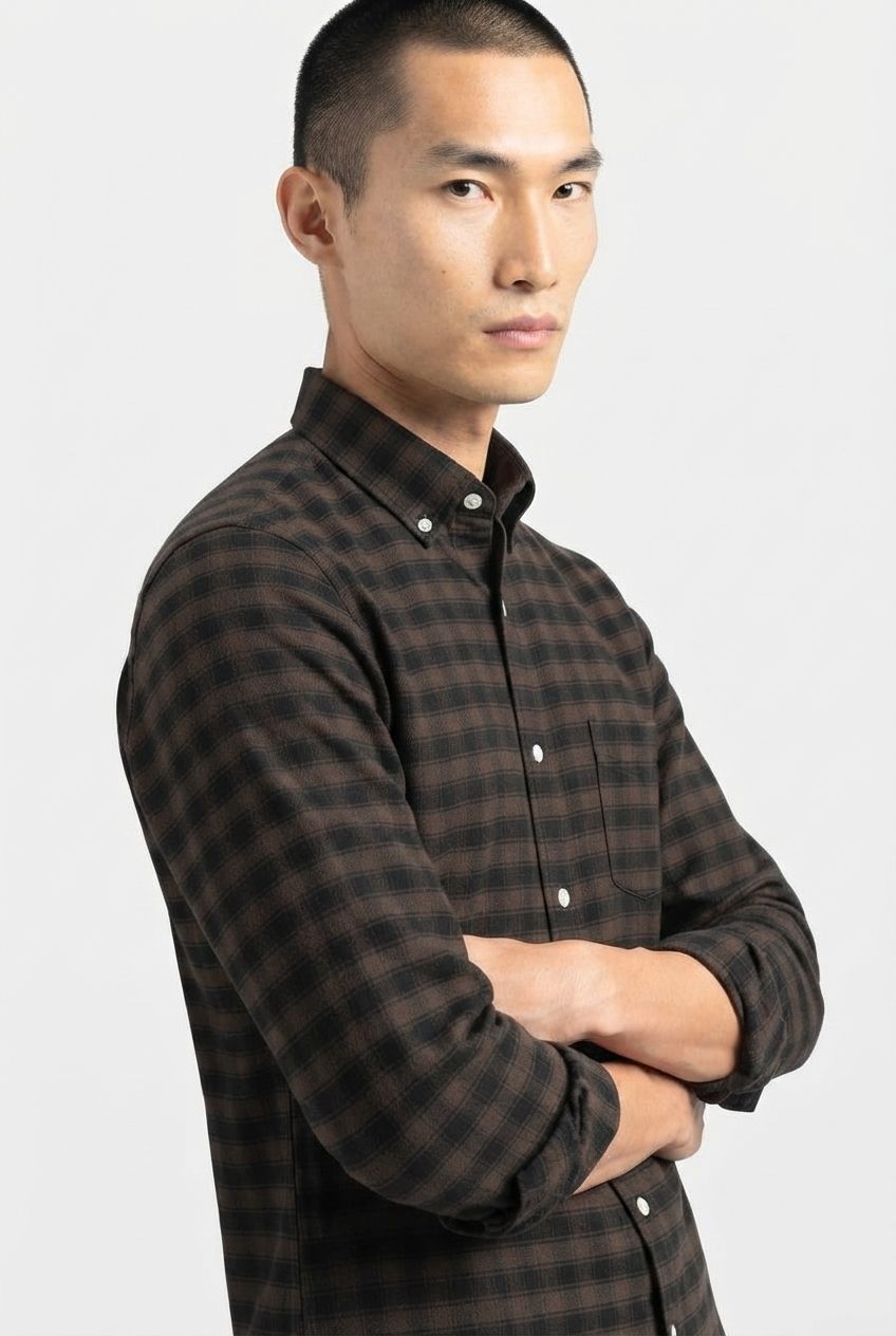 Dark Brown Checked Brush Semi Slim Fit Full Sleeve Shirt product image