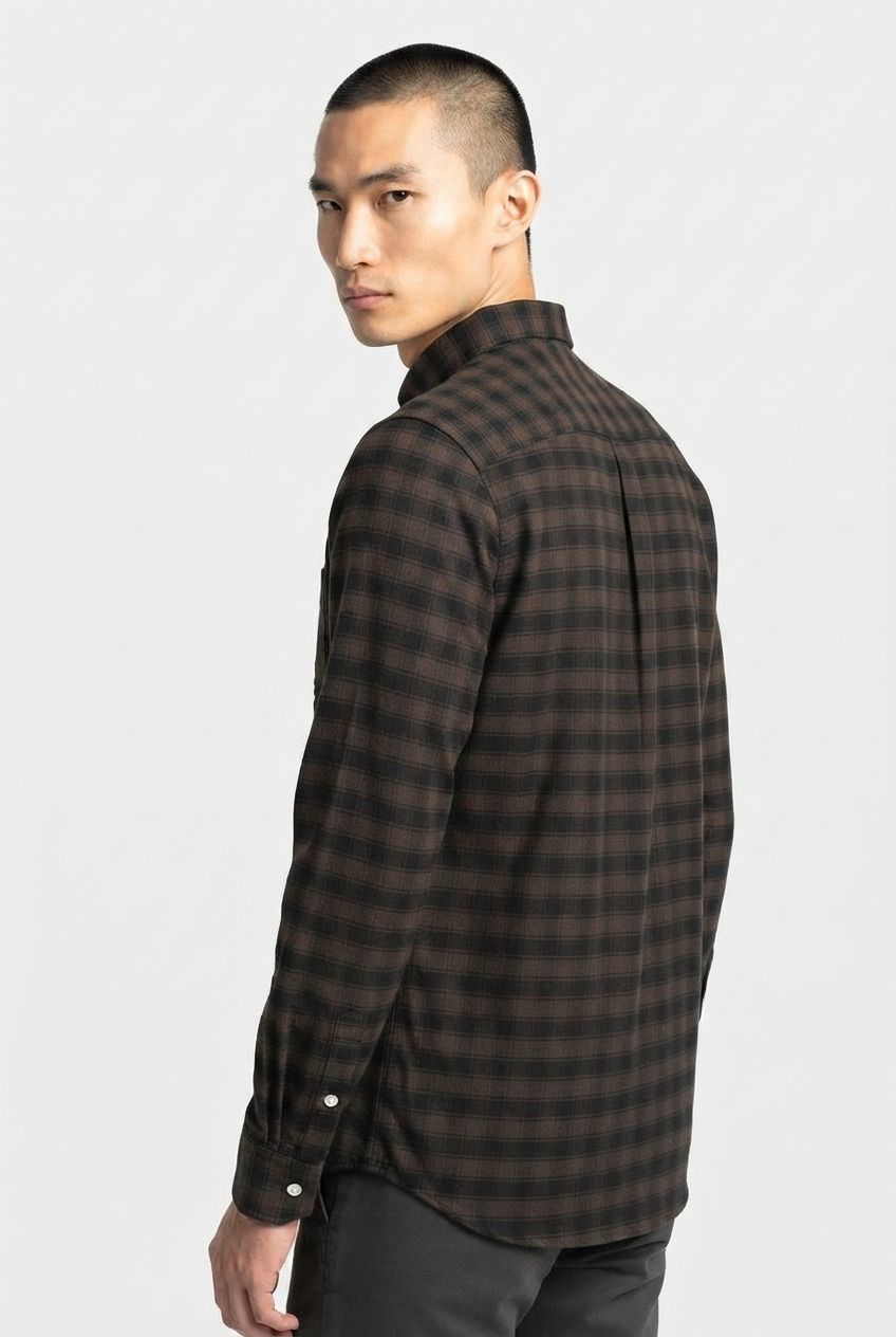 Dark Brown Checked Brush Semi Slim Fit Full Sleeve Shirt product image