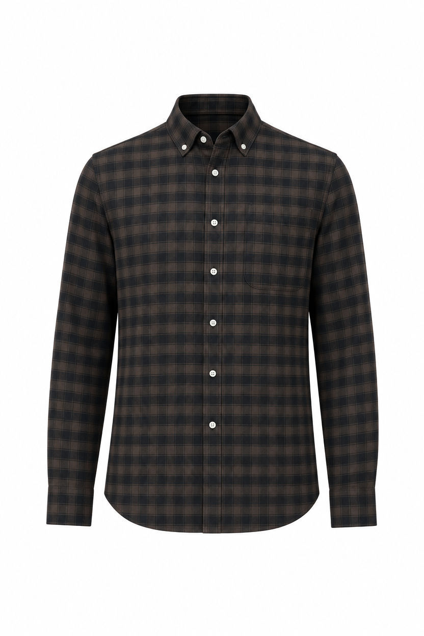 Dark Brown Checked Brush Semi Slim Fit Full Sleeve Shirt product image