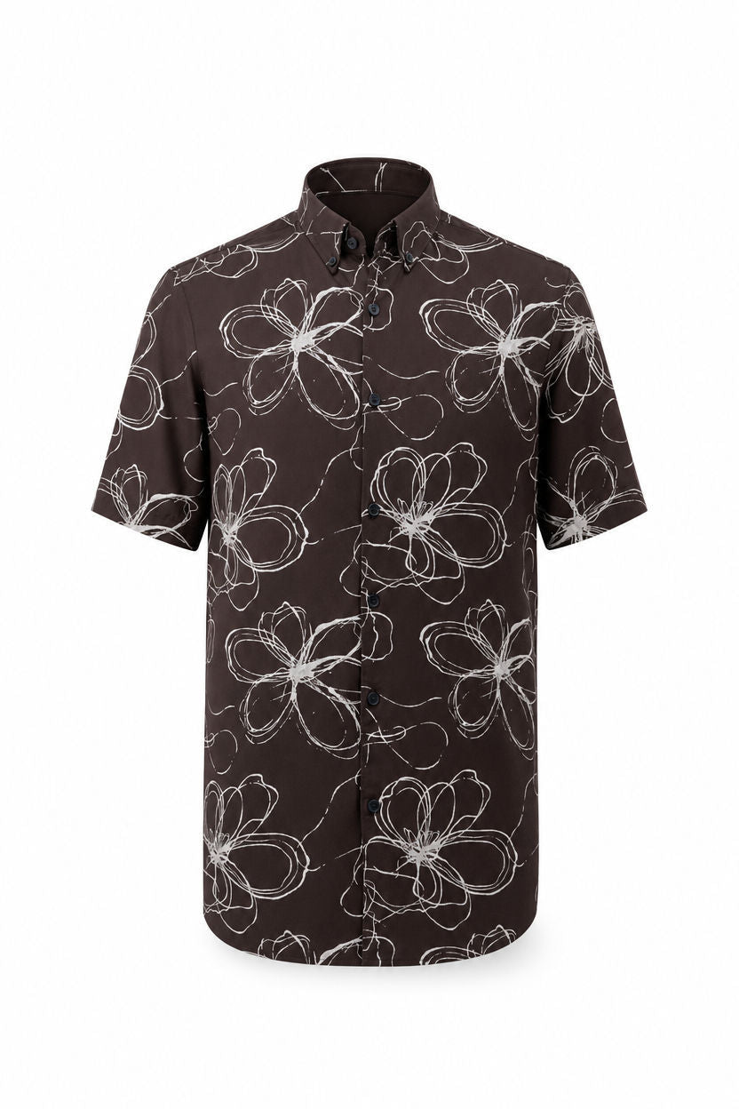 Dark Brown Printed Rayon Semi Slim Fit Half Sleeve Shirt product image