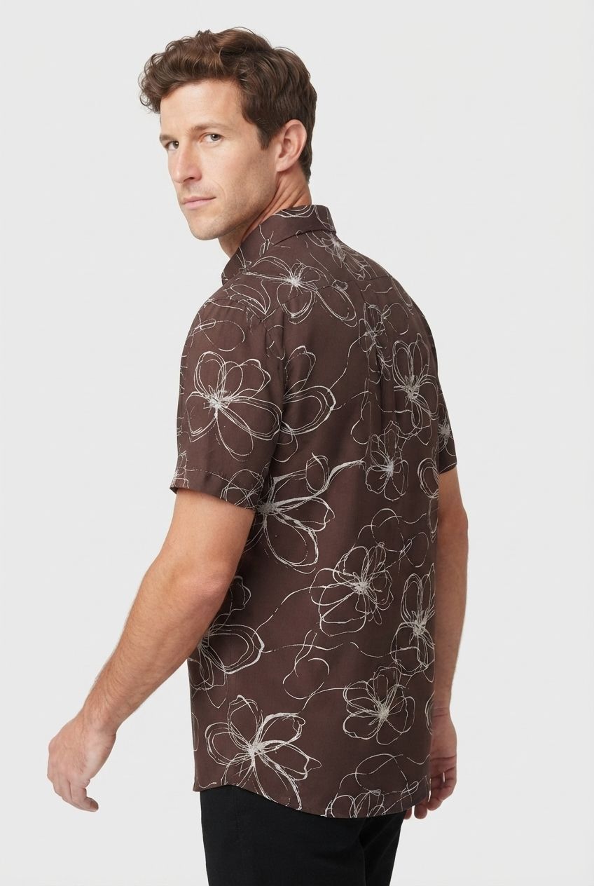 Dark Brown Printed Rayon Semi Slim Fit Half Sleeve Shirt product image