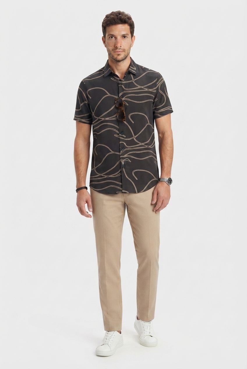 Dark Brown Printed Rayon Semi Slim Fit Shirt product image