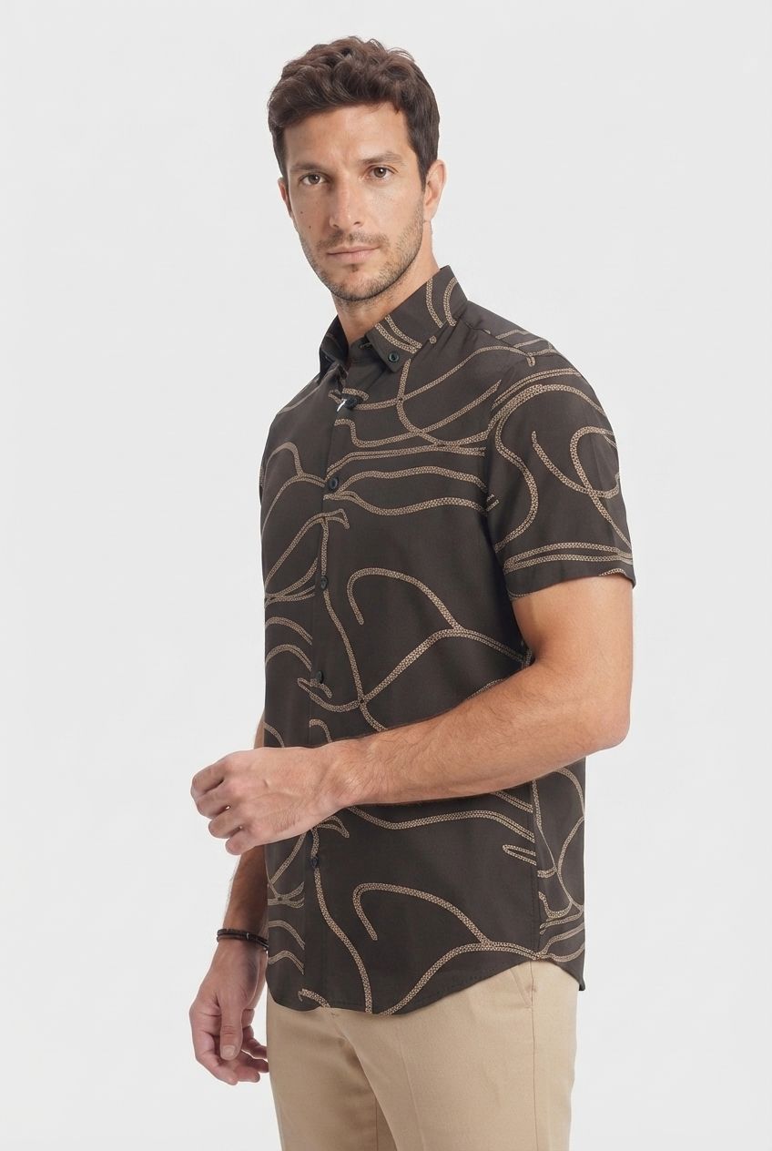 Dark Brown Printed Rayon Semi Slim Fit Shirt product image
