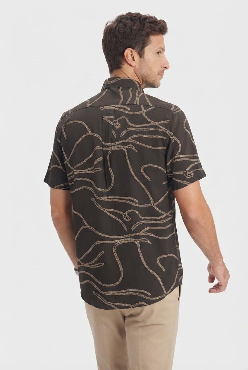Dark Brown Printed Rayon Semi Slim Fit Shirt product image