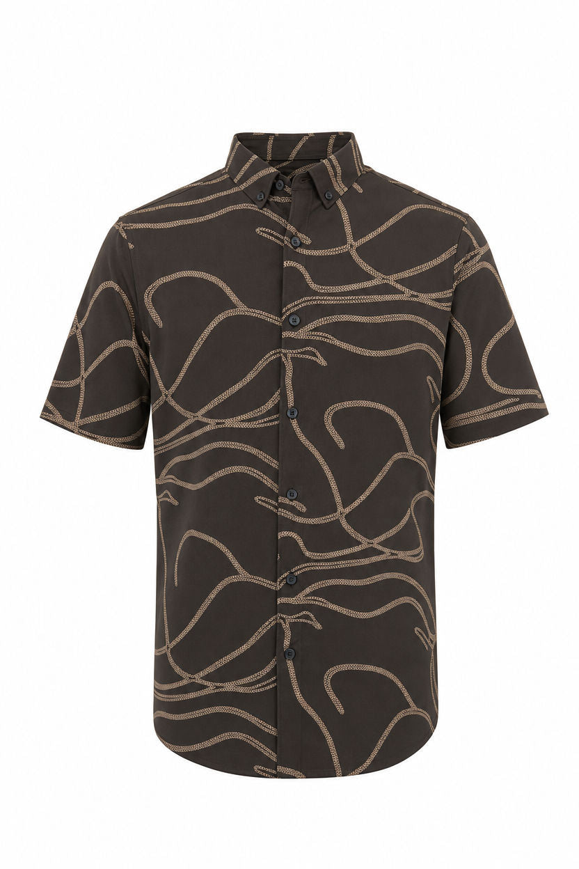 Dark Brown Printed Rayon Semi Slim Fit Shirt product image