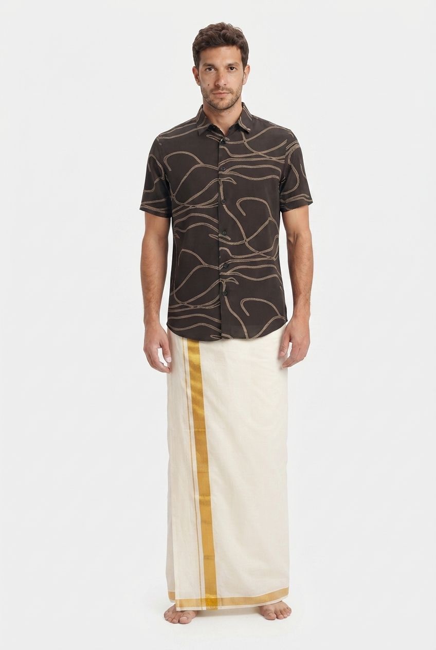 Dark Brown Printed Rayon Semi Slim Fit Shirt product image