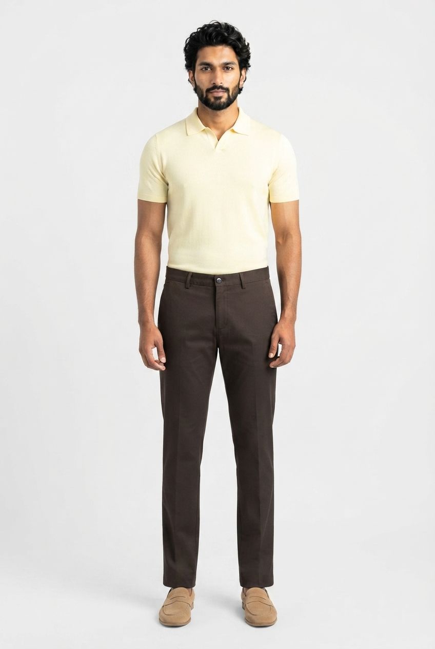 Dark Brown Solid Cotton Semi Slim Fit Trouser product image