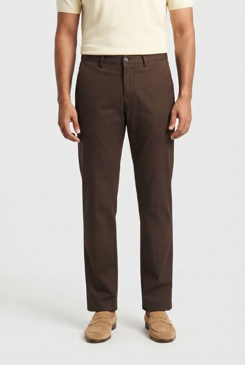 Dark Brown Solid Cotton Semi Slim Fit Trouser product image