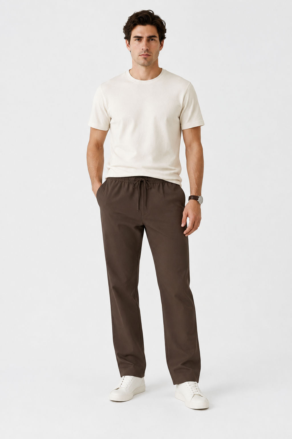 Dark Brown Solid Linen Semi Slim Fit Half Sleeve Trouser product image