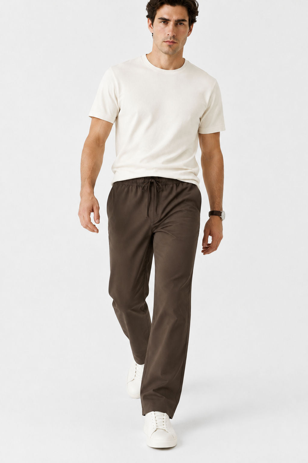 Dark Brown Solid Linen Semi Slim Fit Half Sleeve Trouser product image