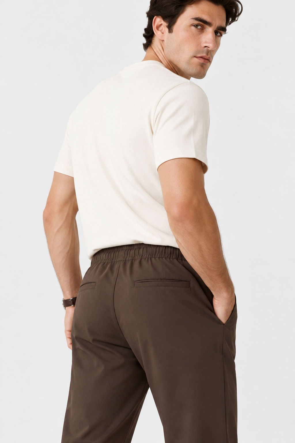 Dark Brown Solid Linen Semi Slim Fit Half Sleeve Trouser product image