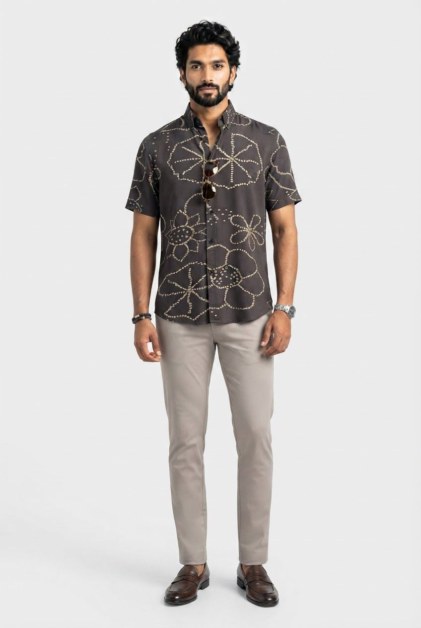 Dark Gray Printed Rayon Semi Slim Fit Shirt product image