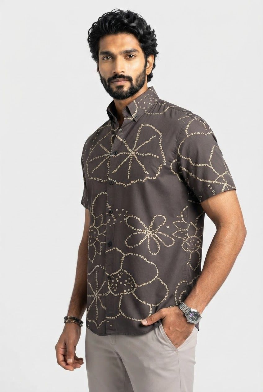 Dark Gray Printed Rayon Semi Slim Fit Shirt product image