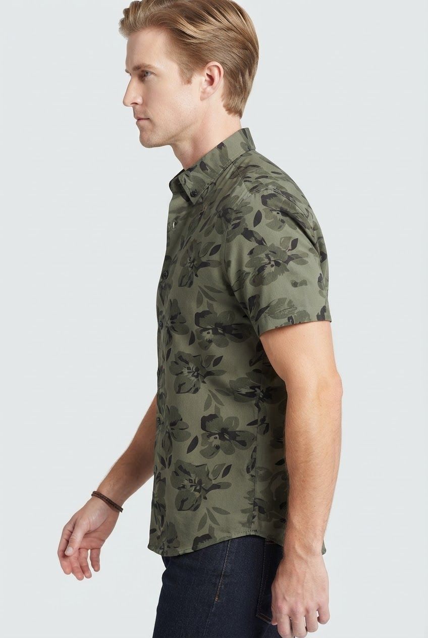 Dark Green Printed Rayon Semi Slim Fit Half Sleeve Shirt product image