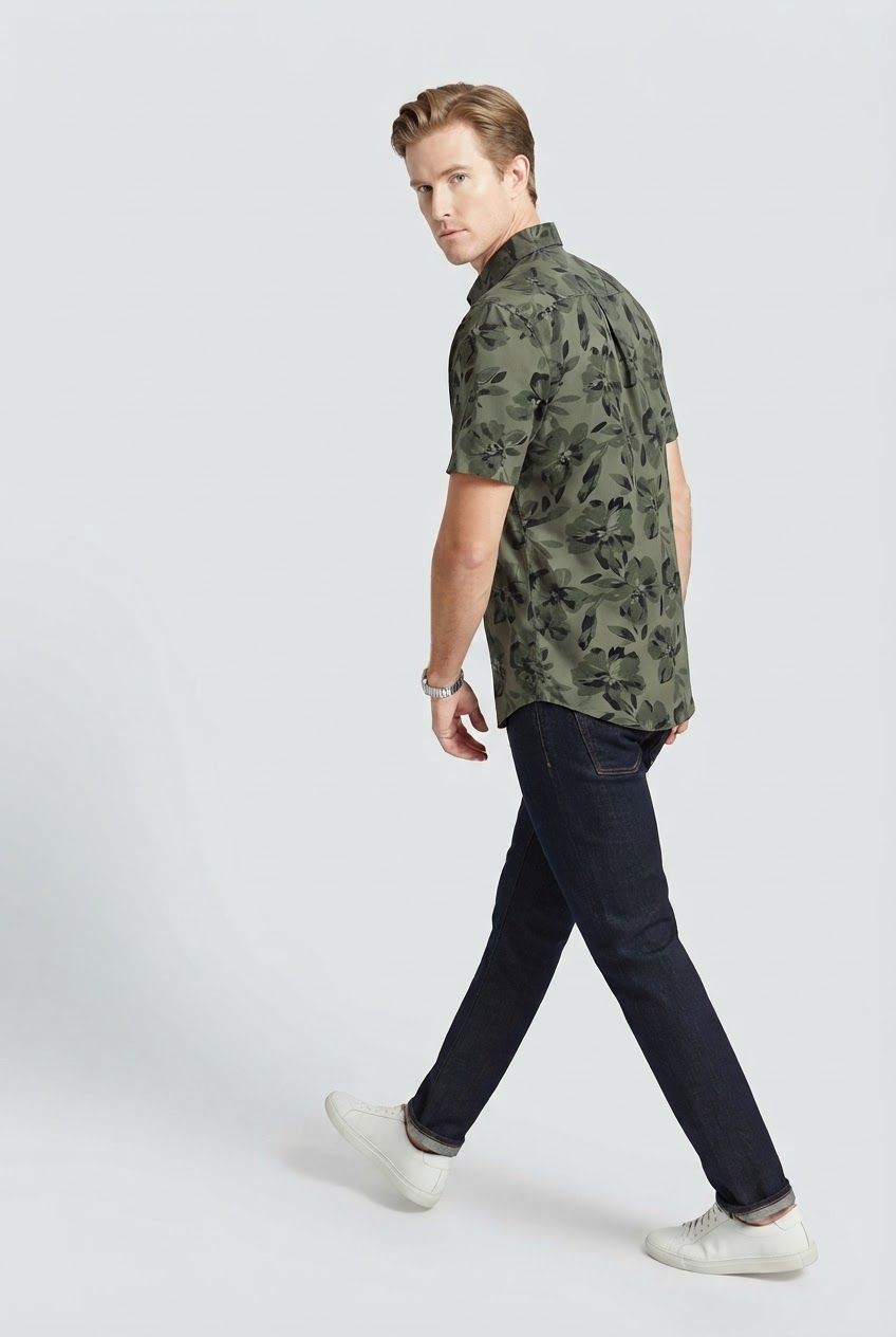 Dark Green Printed Rayon Semi Slim Fit Half Sleeve Shirt product image