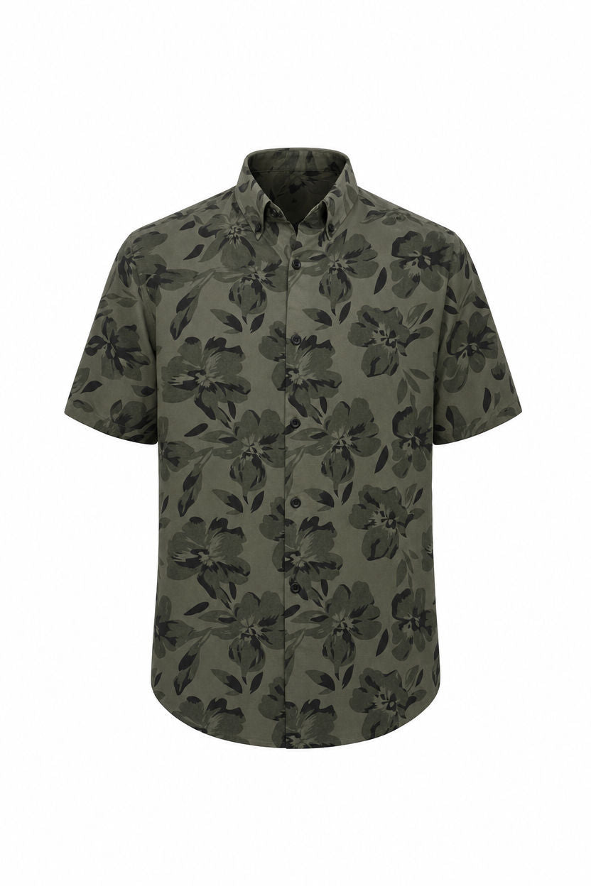 Dark Green Printed Rayon Semi Slim Fit Half Sleeve Shirt product image