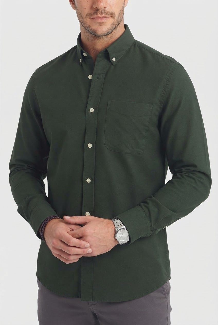 Dark Green Solid Oxford Semi Slim Fit Full Sleeve Shirt product image