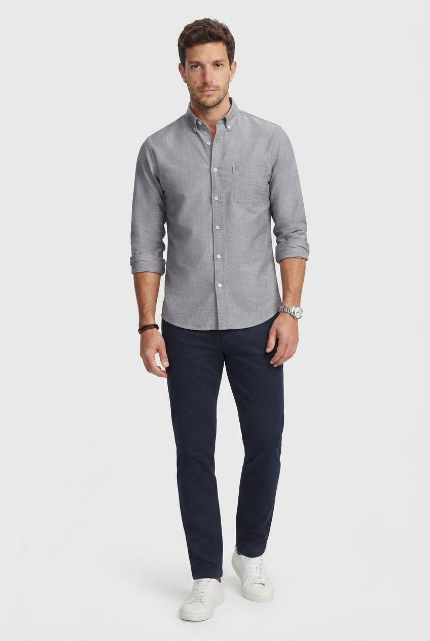 Dark Grey Solid Oxford Semi Slim Fit Full Sleeve Shirt product image